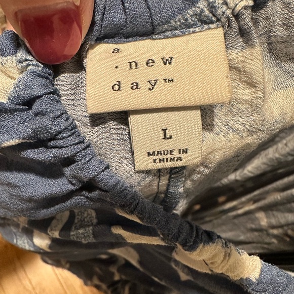 a new day Navy Cream Abstract Puff-Sleeve Square-Neck Midi Dress - Picture 5 of 6